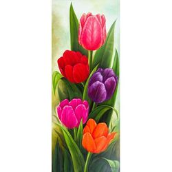 Five Tulips,'Signed Painting of Five Tulips from Mexico'