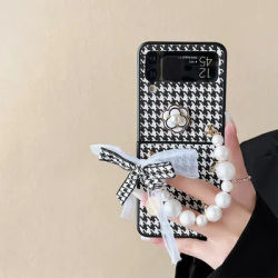 Custodia per telefono camelia perla a quadri in bianco e nero per Samsung Galaxy Z Flip 3 4 5