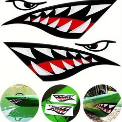 TEMU 2pcs Creative Shark Teeth Mouth Kayak Stickers, Waterproof Diy Funny Stickers For Kayak Canoe Fishing Boat Car Truck
