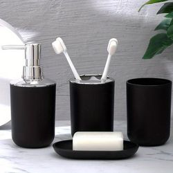 TEMU 4pcs/set Bathroom Wash Set, Includes Toothbrush Holder, Soap Dish, Lotion Dispenser Pump Bottle, Mouthwash Cup, Bathroom Accessories