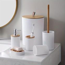 TEMU 1pc Bathroom Accessories Set, 6 Piece Bathroom Accessory Set With Trash Can, Toothbrush Holder, Lotion Soap Dispenser, Soap Dish, Toilet Brush, Bath Set Housewarming Gift