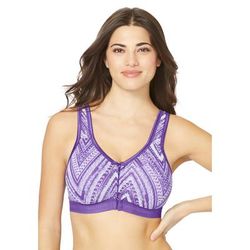 Plus Size Women's Wireless Front-Close Lounge Bra by Comfort Choice in Plum Burst Chevron (Size 54 D)