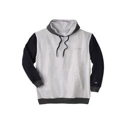 Men’s Big & Tall Colorblock Tonal Script Hoodie by Champion in Heather Grey Navy Charcoal (Size 4XL)