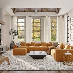 143.30" Modular Sofa, L-Shape Sofa with Couch Ottoman, Oversized Sofa, Anti-scratch and Water-proof, Yellow