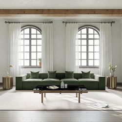 147.63’’ Minimalist Modular Sofa, Track Arm Sofa Deep Seat Couch, Anti-scratch and Water-proof, Green