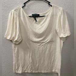Ralph Lauren Tops | Lauren Ralph Lauren Women’s White Blouse Size L | Color: White | Size: L