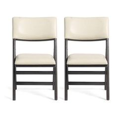 Frankie Upholstered Folding Chair, Set Of Two - Black Walnut / Marbled Bone Bonded Leather - Grandin Road