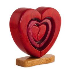 Heart Trio,'Artisan Crafted Women's Heart Shaped Folk Art Sculpture'
