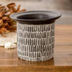 Chic Corner in Black,'Guatemalan Handcrafted Modern Ivory and Black Ceramic Vase'