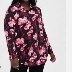 Torrid Tops | New Torrid Madison Georgette Button Up Long Sleeve Tunic Shirt | Color: Black/Pink | Size: 1x