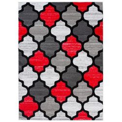 Tappeto per bambini rosso grigio bianco nero trellis 140x200