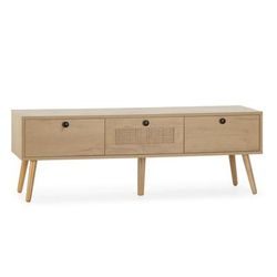 Mobile tv 3 ante color rovere con rattan naturale