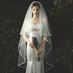 1pc Romantic Bridal Veil Double Layer Veil With Comb Bride Wedding Dress Hair Accessories