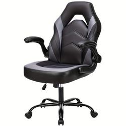 Office Computer Gaming Desk Racing Chair For Adults, Ergonomic Flip-up Arms Adjustable Height Pu Leather Swivel Chair With Wheels