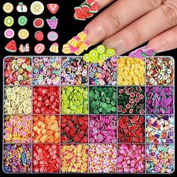 TEMU 24 Grid Assorted 3d Fruit Slices Nail Art Set, Polymer Clay Diy Nail Design, Lemon & Decorations, Soft Clay Manicure Accessories
