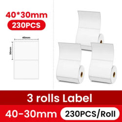Phomemo 3 Rolls Thermal Clear Label M110/M221/M220/M120/M200 Transparent Thermal Paper 40x30mm Sticker Label for Logo/Barcode
