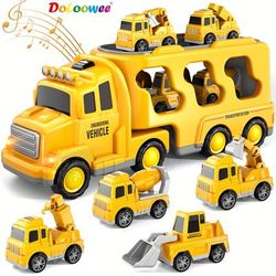 TEMU Doloowee Truck Toys For Toddlers 2 3 4 5 Years Old, 5 In 1 Construction Toy Car With Lights And Sounds, Excavator, Bulldozer, Crane And Mixer, Gift For Boys And Girls 3-5 Years Old