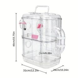 TEMU Large 2 Tiers Hamster Cage Carrier Small Animal House With Exercise Wheels Tunnel Tube