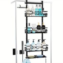 TEMU 4-tier Over-the-door Shower Caddy With Soap Holders - Rustproof Stainless Steel, 22 Hooks Included - Space-saving Bathroom Organizer