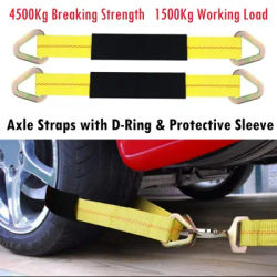 2PCS 90x5cm Car Axle Straps with D-Ring and Protective Sleeve for Securing Car Transport Axle Tie Down Straps 4500 Kg Breaking