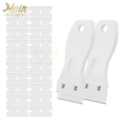 Hair Want Plastic Razor Scraper With 10pcs Double Edged Plastic Blades Hair Extension Tape Scraper Adhesive Tape in Remover