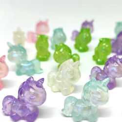 10p Cute Pony Unicorn Shape Acrylic Perforated Beads Multi-Colored Bag Pendant Mobile Phone Chain Accessories Jewelry Production