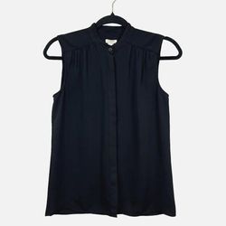 J. Crew Tops | J. Crew Blouse Top Button Up Stand Collar Stretch Sleeveless Black Women Size 00 | Color: Black | Size: 00