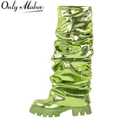 DALTolmaker-Bottes mi-mollet rondes vertes pour femmes, parka avec tissage, mode faite à la main, femme