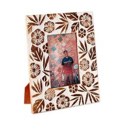 Natural Memories,'Hand Carved White Floral Wooden Frame from India'