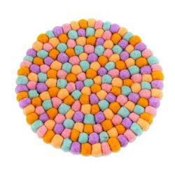 Pastel Pop,'Colorful Felted Wool Pom Pom Trivet from Nepal'