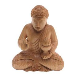Buddha's Fire,'Hand-Carved Wood Sculpture of Buddha Holding Fire'