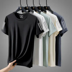 High Quality Ice Silk Thin Men's Casual Breathable Short Sleeved T-shirt Summer Sweat Absorbing Quick Drying Sports Running Top
