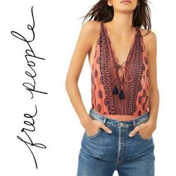 Free People Tops | Free People Boho Bodysuit With Tassels | Color: Orange/Pink | Size: L