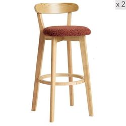 Set 2 alti sgabelli scandinavi in legno e lana terracotta