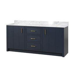 Randolph Morris Cora 72 Inch Solid Wood Double Bathroom Vanity in White Carrera Marble with Rectangular Undermount Sinks - Navy RMAST-72NB-1SWH