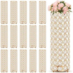 16 PCs Crystal Flower Vase Table Centerpieces 10.24 Inch Candle Holders Wedding Vases for Home