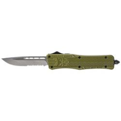 CobraTec Knives CTK-1 Medium OTF Automatic Folding Knife 3in D2 Steel Drop Serrated Zinc Aluminum Alloy OD Green Handle MODCTK1MDS