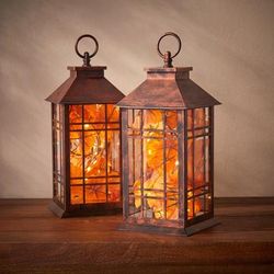 Set of 2 Harvest Maple Leaf Lanterns by BrylaneHome in Brown