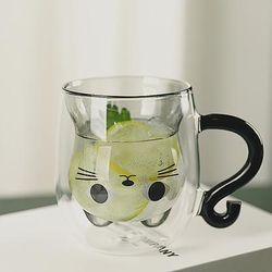 TEMU 1pc 250ml Adorable Cat-themed Double-walled Glass Cup - Heat Resistant & Reusable With Handle, Ideal For Juice, Milk, Breakfast - Perfect Valentine's Day Or Birthday Gift, Cat Mug