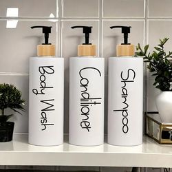 TEMU 3-pack Minimalist Bathroom Dispenser Bottles, Plastic, Unscented Shampoo, Conditioner, Body Wash Containers
