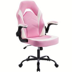 TEMU Big And Tall Office Desk Leather Gaming Computer Chair With Adjustable Swivel Task And Flip-up Arms For Adults, Teens - Pink