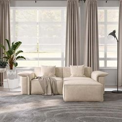 83.86"Curved Arm Loveseat with Ottoman, Deep Seat Couch, Anti-scratch and Water-proof, Living Room Sofa, Beige