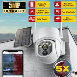 5MP PTZ Solar Power IP WiFi Camera Outdoor IP66 Waterproof 5X Zoom 8000mAh Built-in Battery