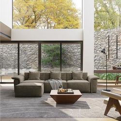 115.75" Curved Arm Modular Sofa with Ottoman, Deep Seat Couch, Anti-scratch and Water-proof,Fabric, Living Room Sofa, Khaki