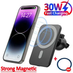 30W Car Magnetic Wireless Charger MacSafe for iPhone 15 14 13 12 Pro Max Xiaomi Samsung Magnet Air Vent Mount Phone Holder Stand