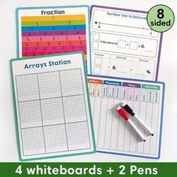 TEMU Whiteboard For Kids, Fraction/ Decimal/ Multiplication/ Arrays Station/place Value Math Practice For Kids, White Board Math Manipulative Dry Erase Board, Double-side Learning Educational Tools