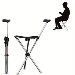 TEMU 1pc Foldable Crutch Chair For The Elderly, Walking Stick Stool, Lightweight Mountaineering Crutch Stool