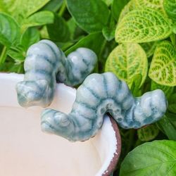 Serene Wiggles,'Pair of Crackled Celadon Ceramic Worm Figurines in Blue'