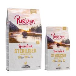 6.5kg Adult Sterilised Grain-Free Chicken & Fish Purizon Dry Cat Food + 800g Adult Sterilised Grain-Free Chicken & Fish Purizon Dry Cat Food