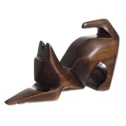 Simple Cat,'Hand-Carved Cedar Wood Cat Figurine from Peru'